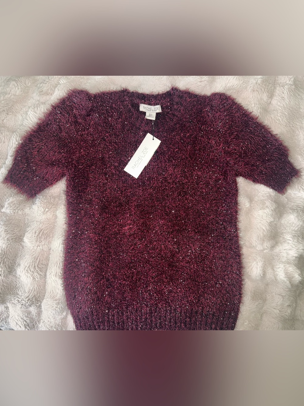 NWT Rachel Zoe Metallic Eyelash Knit Sweater Size Small – Burgundy Sparkle Top